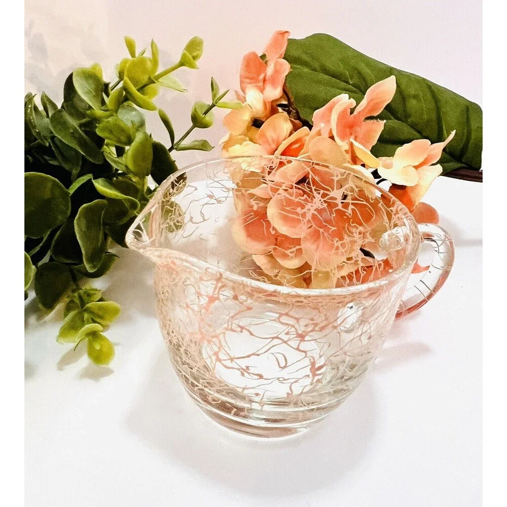 Vintage Hazel Atlas Gay Fad Studio Pink Splatter Paint Veiling Art Glass Creamer - Picture 3 of 7